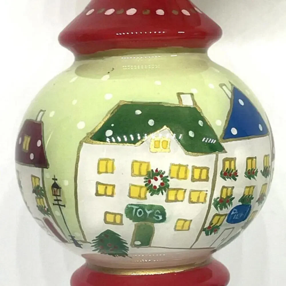 PIER 1 Reverse Painted Li Bien Glass Christmas Ornament Village Top 2009 in Box‎
